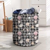 Hawaiian Ocean Seashells Laundry Basket Black Palaka Pattern LT01 Black - Polynesian Pride