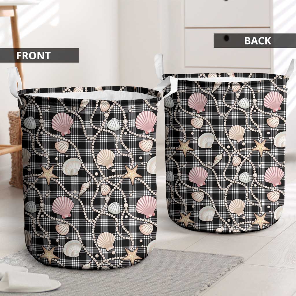 Hawaiian Ocean Seashells Laundry Basket Black Palaka Pattern LT01 - Polynesian Pride