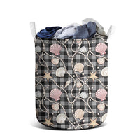 Hawaiian Ocean Seashells Laundry Basket Black Palaka Pattern LT01 - Polynesian Pride