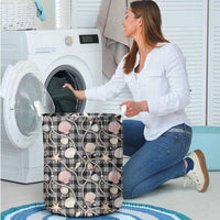 Hawaiian Ocean Seashells Laundry Basket Black Palaka Pattern LT01 - Polynesian Pride