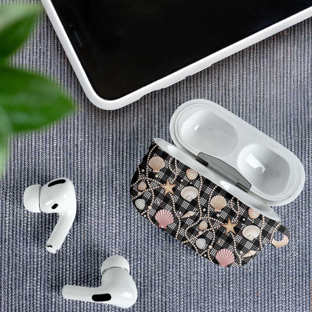 Hawaiian Ocean Seashells AirPods Case Black Palaka Pattern LT01 - Polynesian Pride