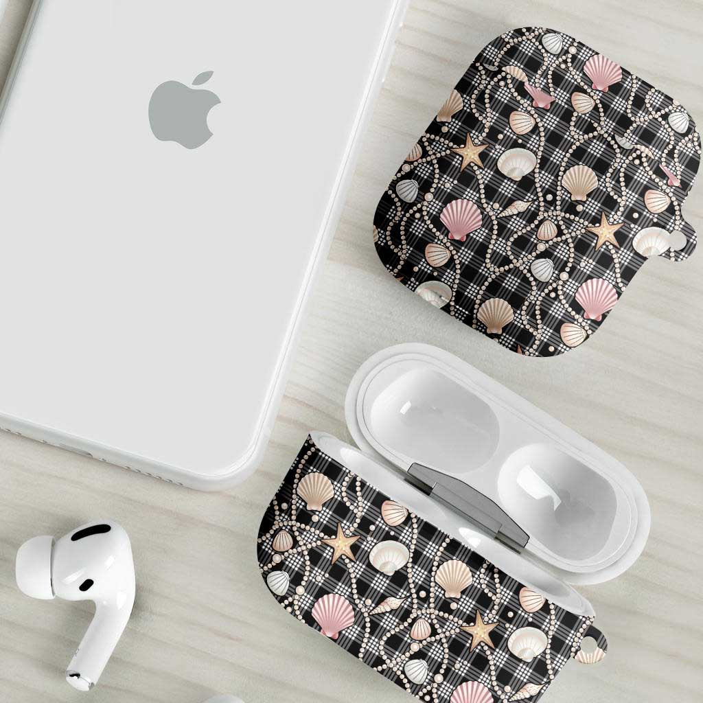 Hawaiian Ocean Seashells AirPods Case Black Palaka Pattern LT01 - Polynesian Pride