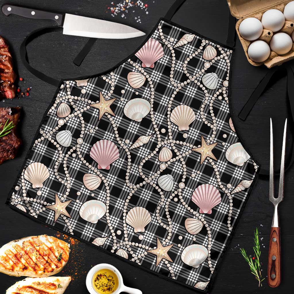 Hawaiian Ocean Seashells Apron Black Palaka Pattern LT01 Black - Polynesian Pride
