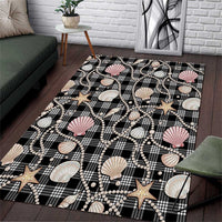 Hawaiian Ocean Seashells Area Rug Black Palaka Pattern