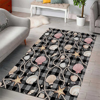 Hawaiian Ocean Seashells Area Rug Black Palaka Pattern