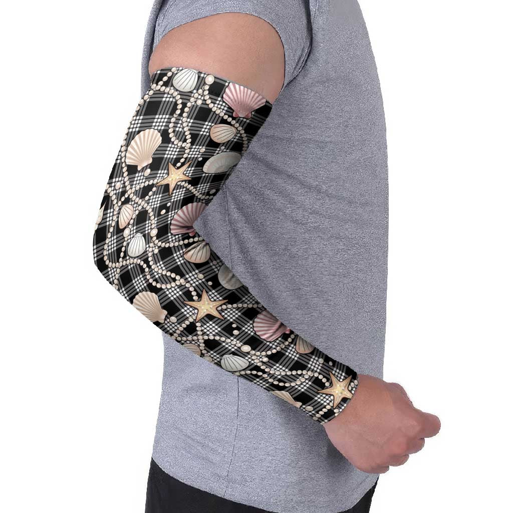 Hawaiian Ocean Seashells Arm Sleeves Black Palaka Pattern LT01 - Polynesian Pride