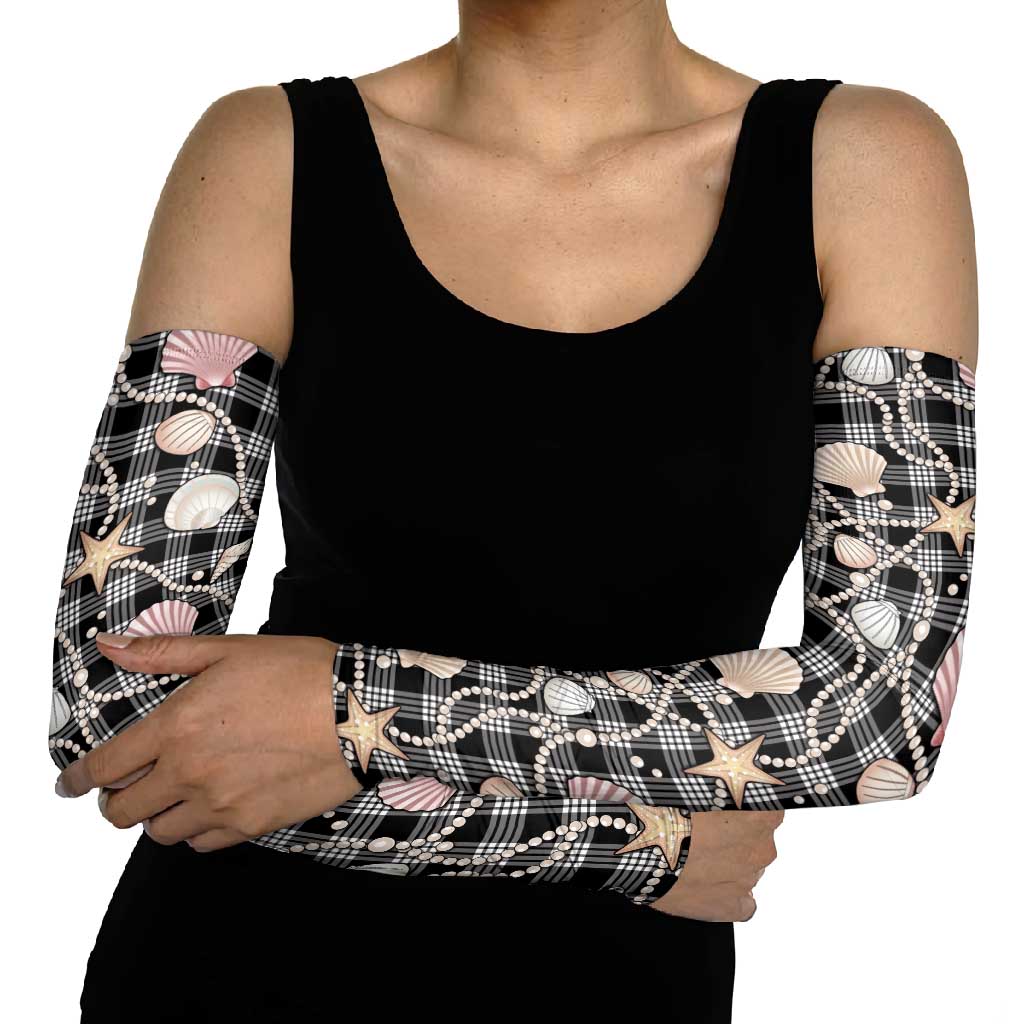 Hawaiian Ocean Seashells Arm Sleeves Black Palaka Pattern LT01 - Polynesian Pride