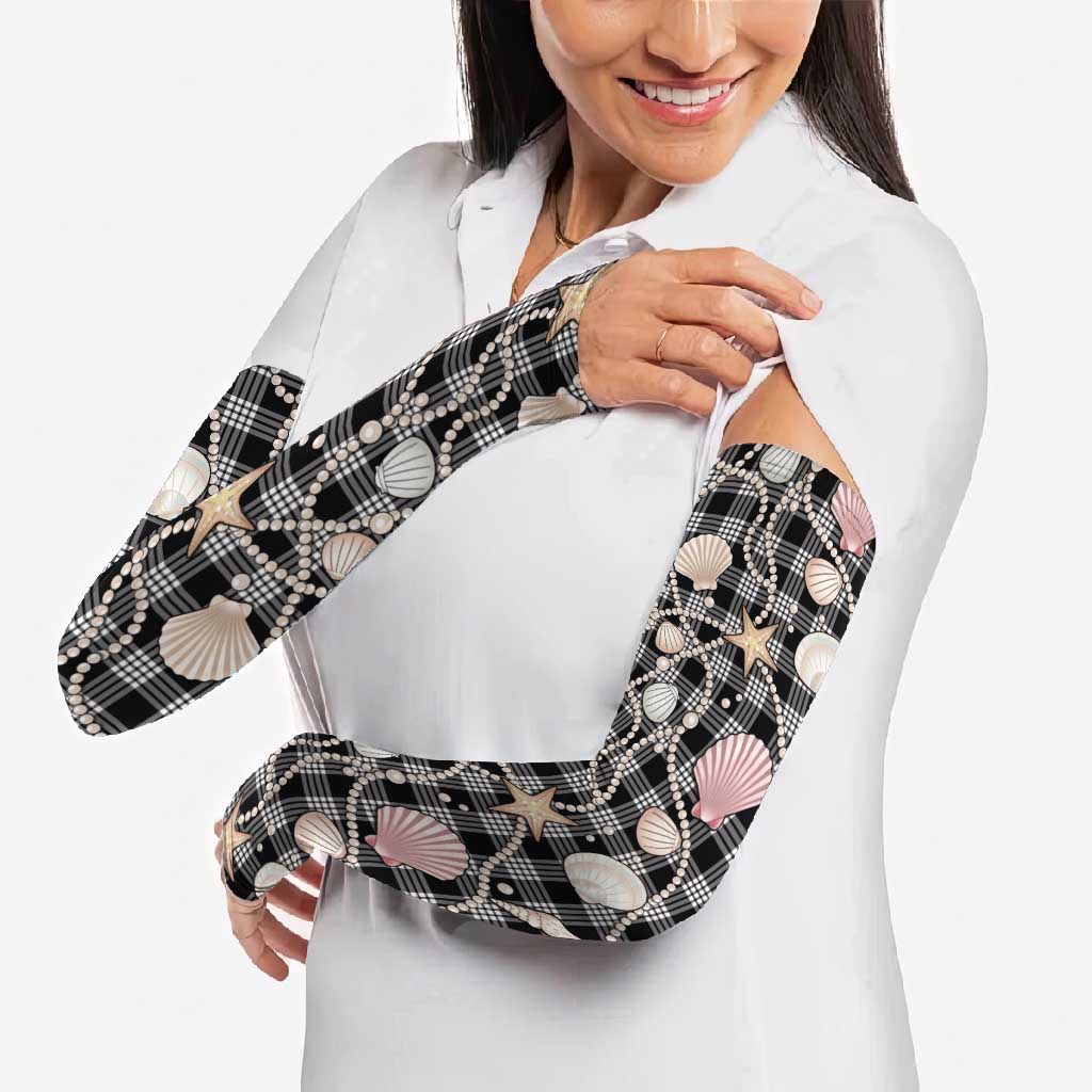 Hawaiian Ocean Seashells Arm Sleeves Black Palaka Pattern LT01 - Polynesian Pride