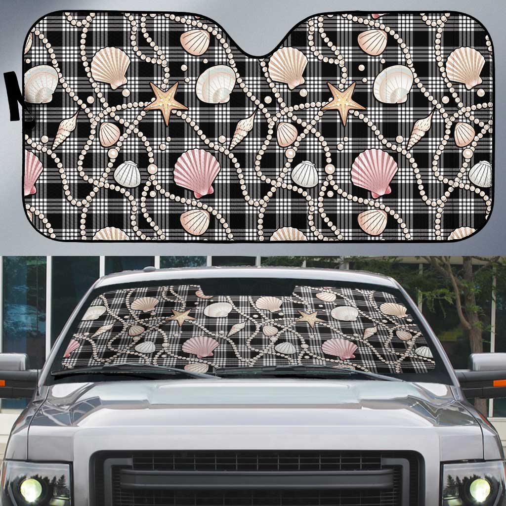 Hawaiian Ocean Seashells Auto Sun Shade Black Palaka Pattern LT01 Black - Polynesian Pride