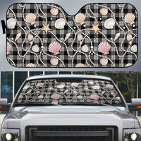 Hawaiian Ocean Seashells Auto Sun Shade Black Palaka Pattern LT01 Black - Polynesian Pride