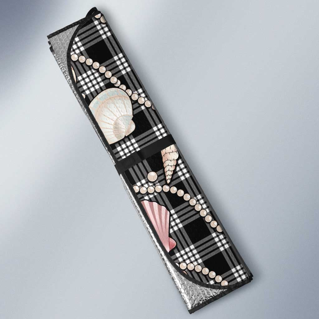 Hawaiian Ocean Seashells Auto Sun Shade Black Palaka Pattern LT01 - Polynesian Pride