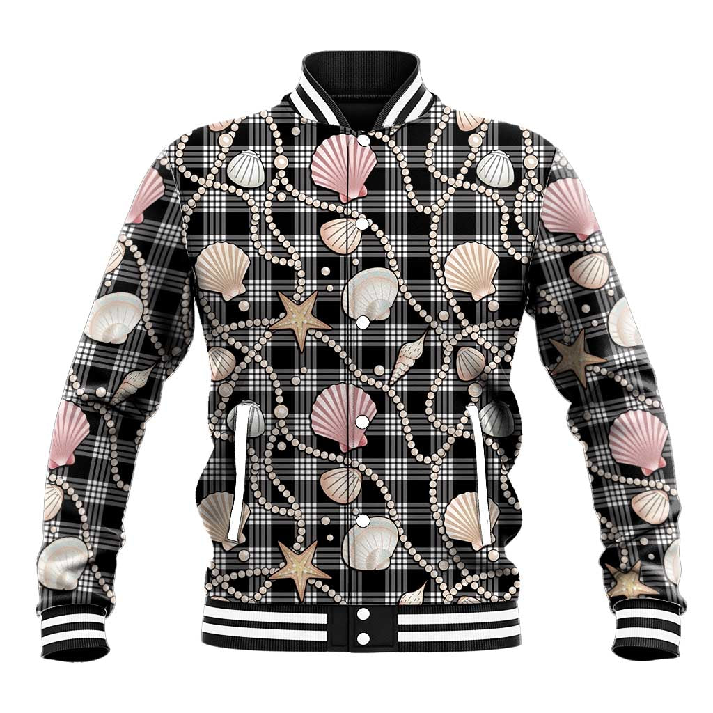 Hawaiian Ocean Seashells Baseball Jacket Black Palaka Pattern LT01 Unisex Black - Polynesian Pride