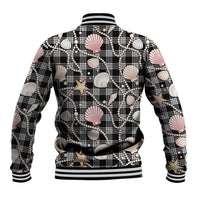 Hawaiian Ocean Seashells Baseball Jacket Black Palaka Pattern LT01 - Polynesian Pride
