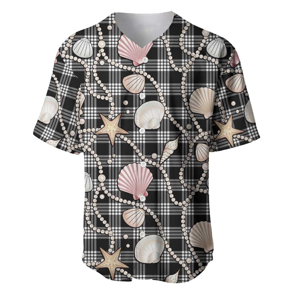 Hawaiian Ocean Seashells Baseball Jersey Black Palaka Pattern LT01 Black - Polynesian Pride