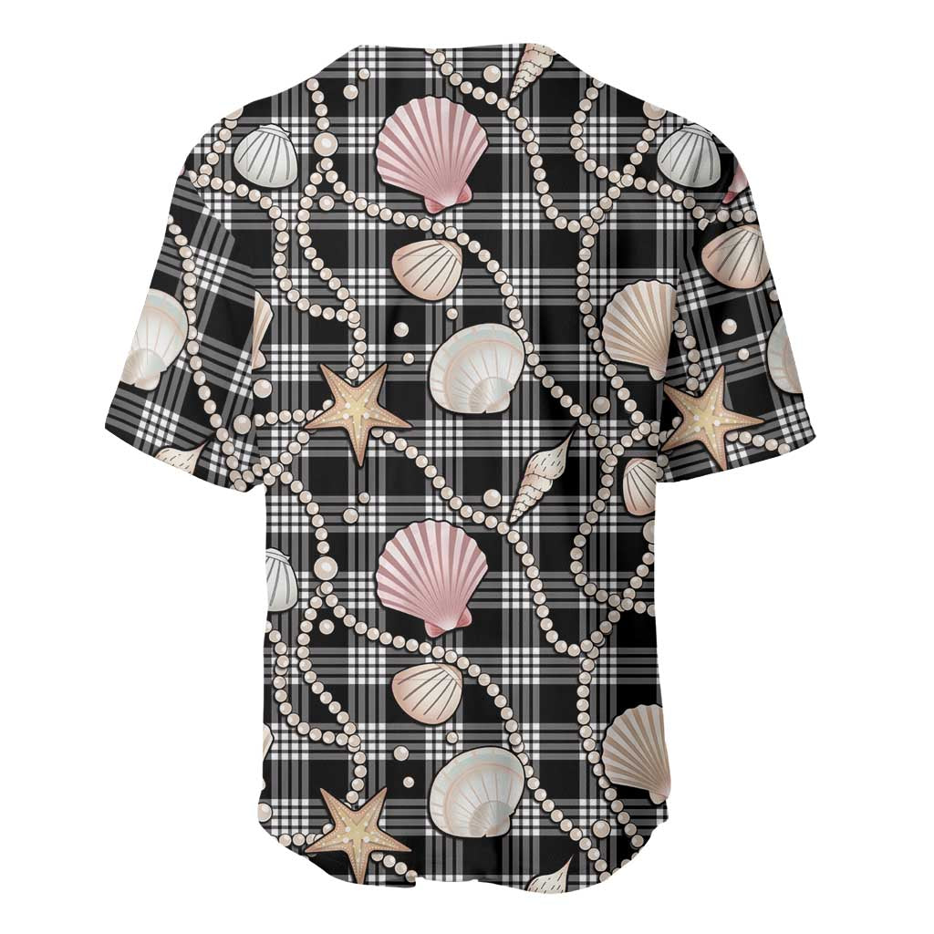 Hawaiian Ocean Seashells Baseball Jersey Black Palaka Pattern LT01 - Polynesian Pride