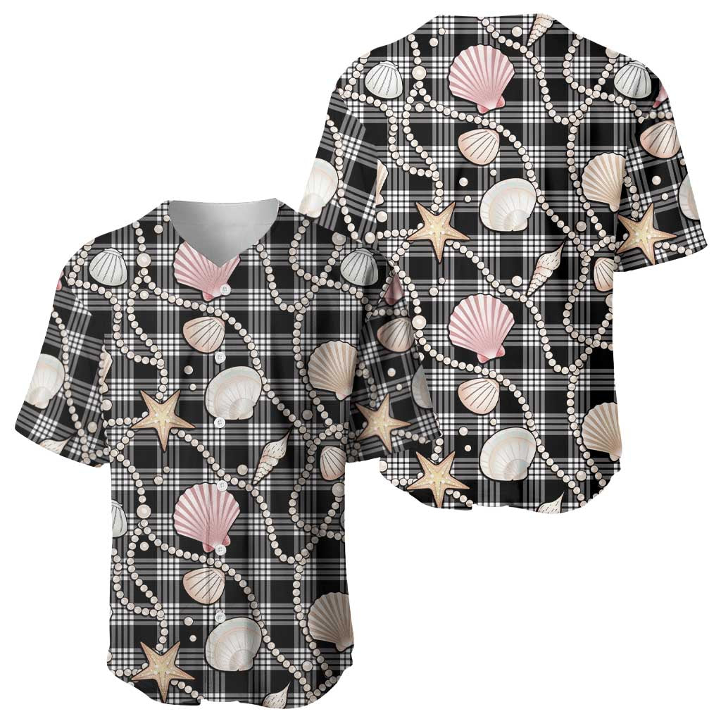 Hawaiian Ocean Seashells Baseball Jersey Black Palaka Pattern LT01 - Polynesian Pride