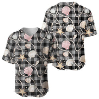 Hawaiian Ocean Seashells Baseball Jersey Black Palaka Pattern LT01 - Polynesian Pride