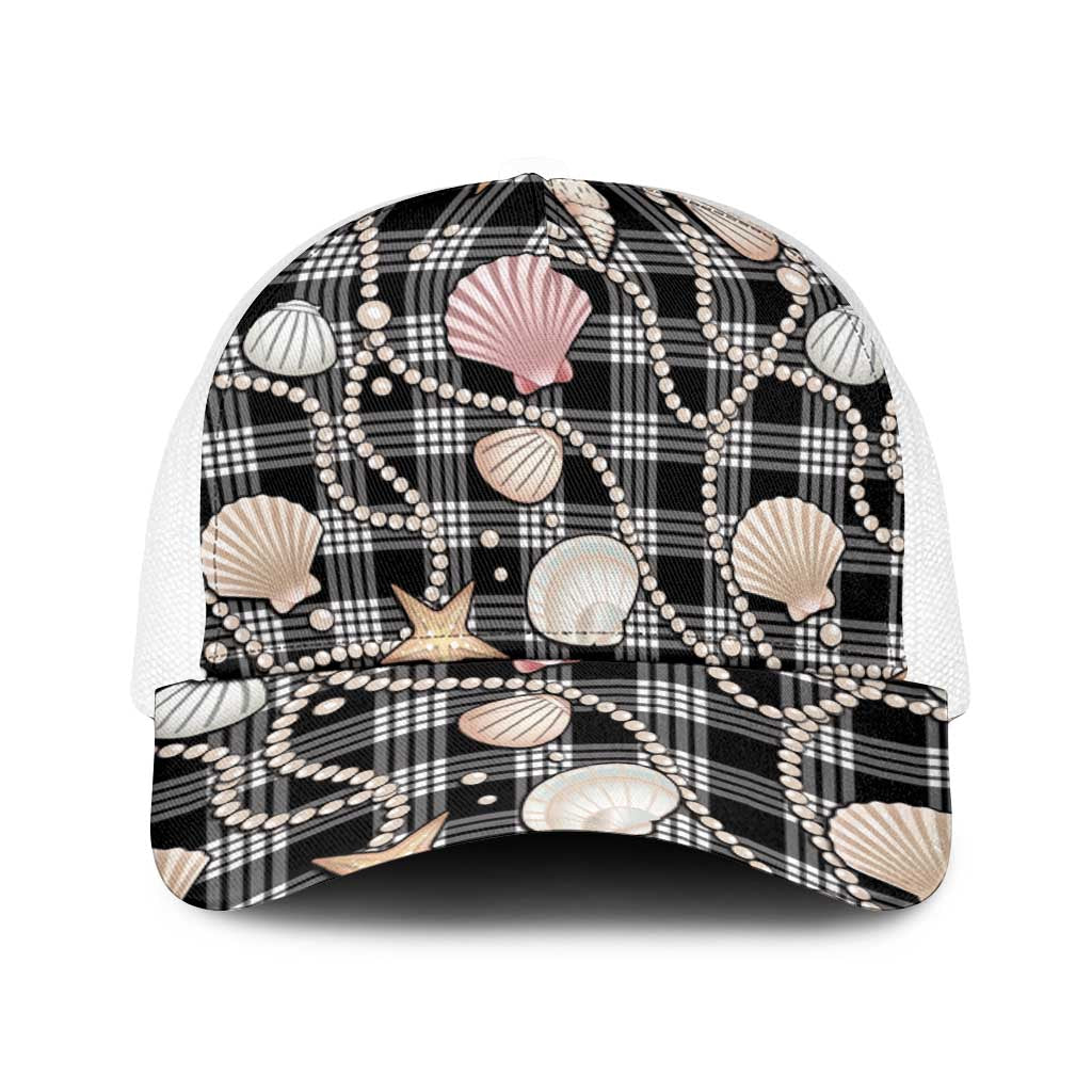 Hawaiian Ocean Seashells Baseball Net Cap Black Palaka Pattern LT01 One Size White Black - Polynesian Pride