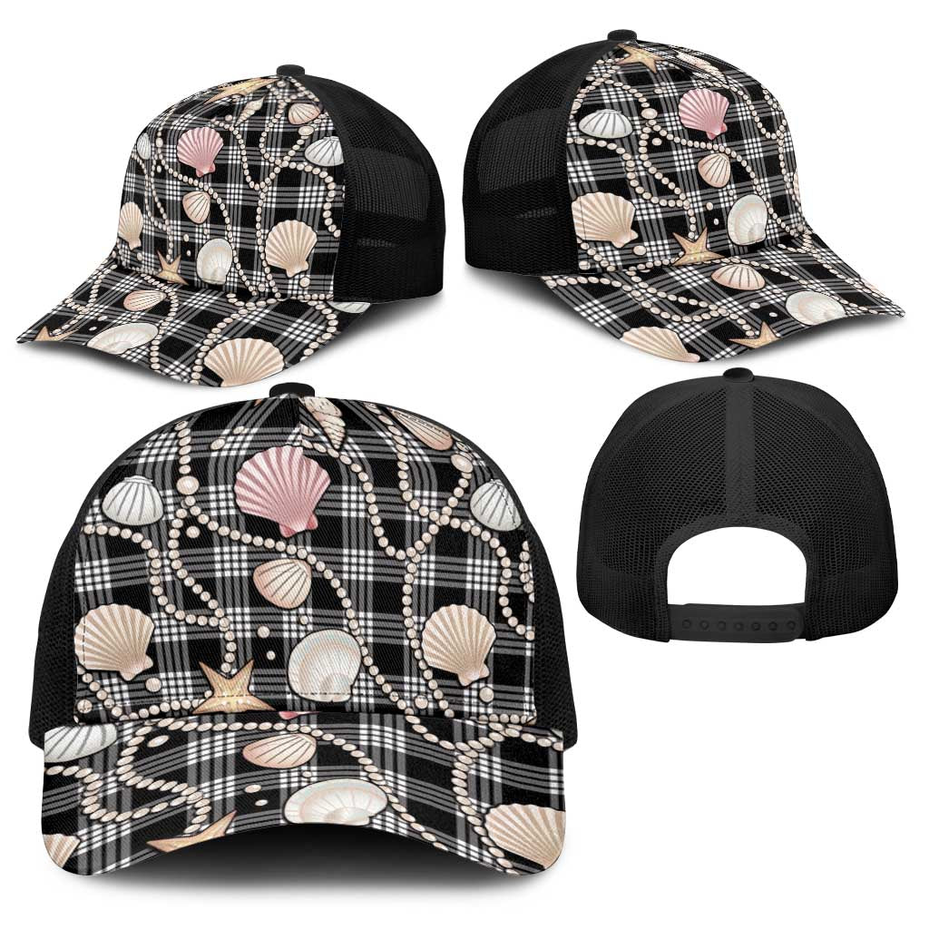 Hawaiian Ocean Seashells Baseball Net Cap Black Palaka Pattern LT01 - Polynesian Pride