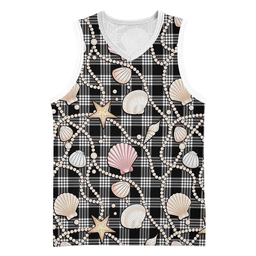 Hawaiian Ocean Seashells Basketball Jersey Black Palaka Pattern LT01 Unisex Black - Polynesian Pride