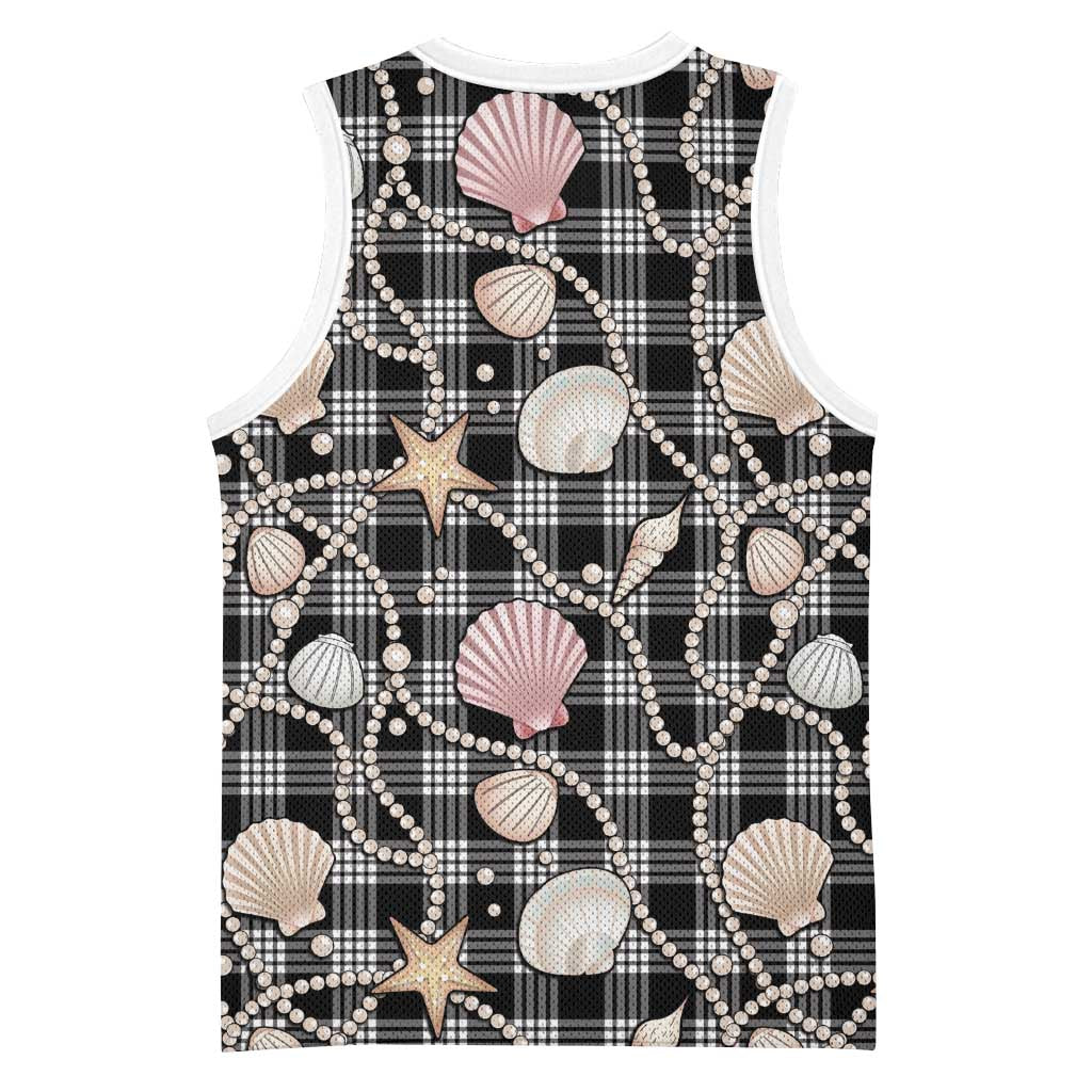Hawaiian Ocean Seashells Basketball Jersey Black Palaka Pattern LT01 - Polynesian Pride