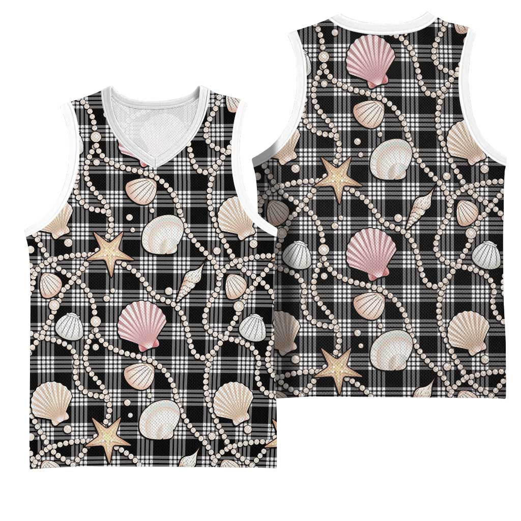 Hawaiian Ocean Seashells Basketball Jersey Black Palaka Pattern LT01 - Polynesian Pride