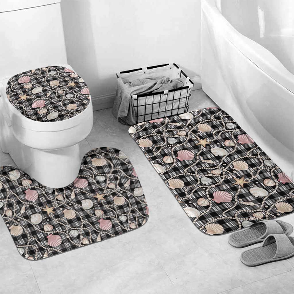 Hawaiian Ocean Seashells Bathroom Set Black Palaka Pattern LT01 Mat Set Only (3 pcs) One Size Black - Polynesian Pride