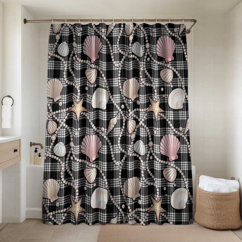 Hawaiian Ocean Seashells Bathroom Set Black Palaka Pattern LT01 Shower Curtain Only Black - Polynesian Pride