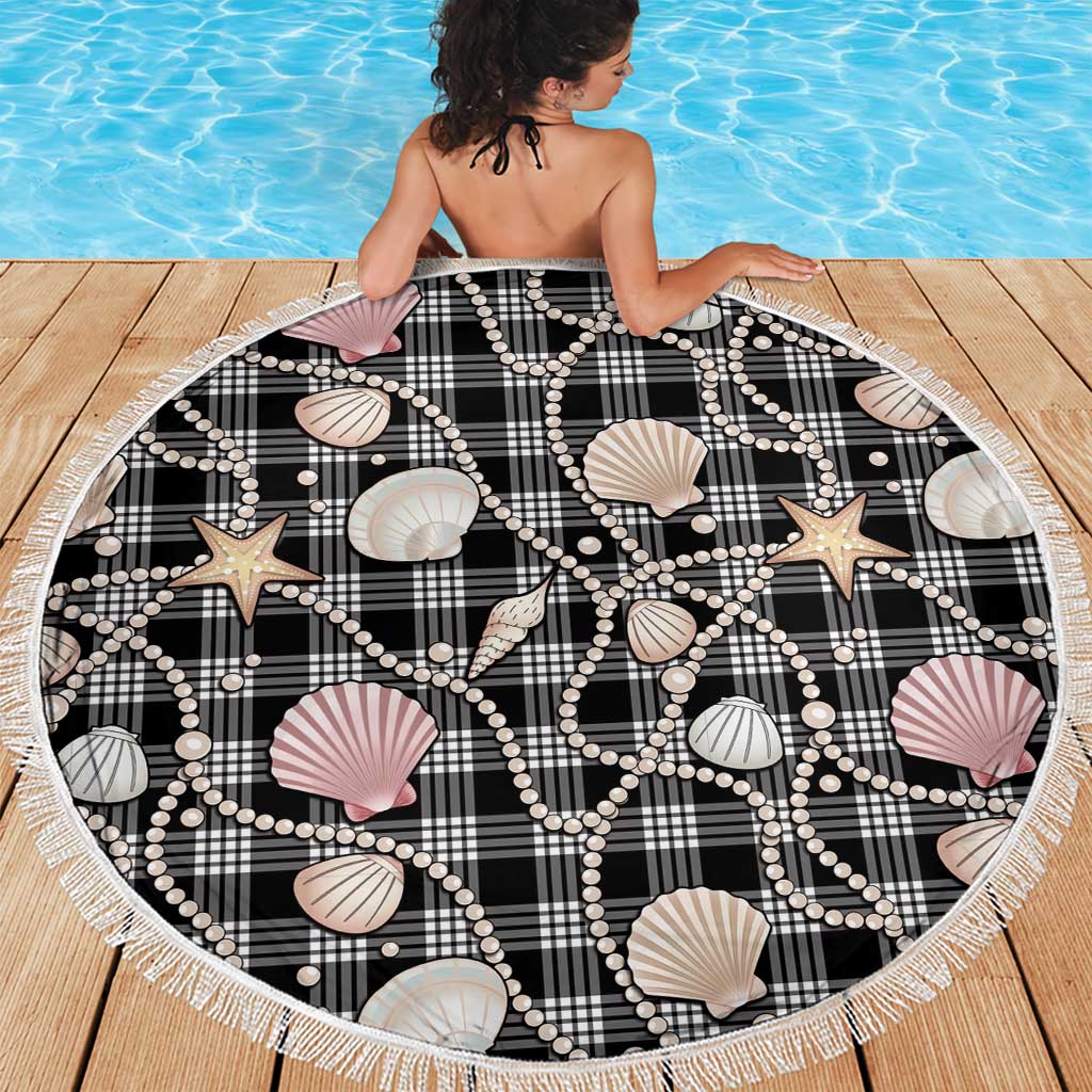 Hawaiian Ocean Seashells Beach Blanket Black Palaka Pattern LT01 - Polynesian Pride