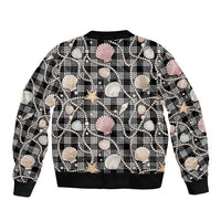 Hawaiian Ocean Seashells Bomber Jacket Black Palaka Pattern LT01 - Polynesian Pride