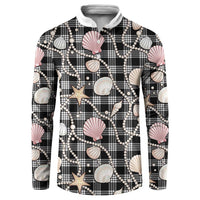 Hawaiian Ocean Seashells Button Sweatshirt Black Palaka Pattern LT01 Black - Polynesian Pride
