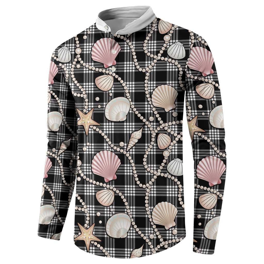 Hawaiian Ocean Seashells Button Sweatshirt Black Palaka Pattern LT01 - Polynesian Pride