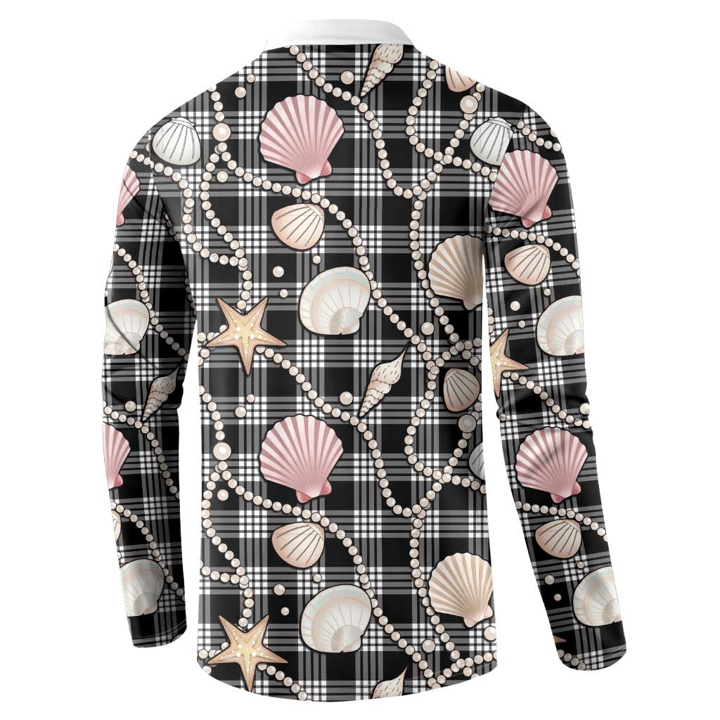 Hawaiian Ocean Seashells Button Sweatshirt Black Palaka Pattern LT01 - Polynesian Pride