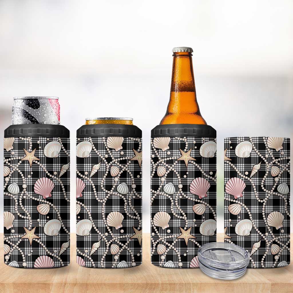 Hawaiian Ocean Seashells 4 in 1 Can Cooler Tumbler Black Palaka Pattern LT01 - Polynesian Pride