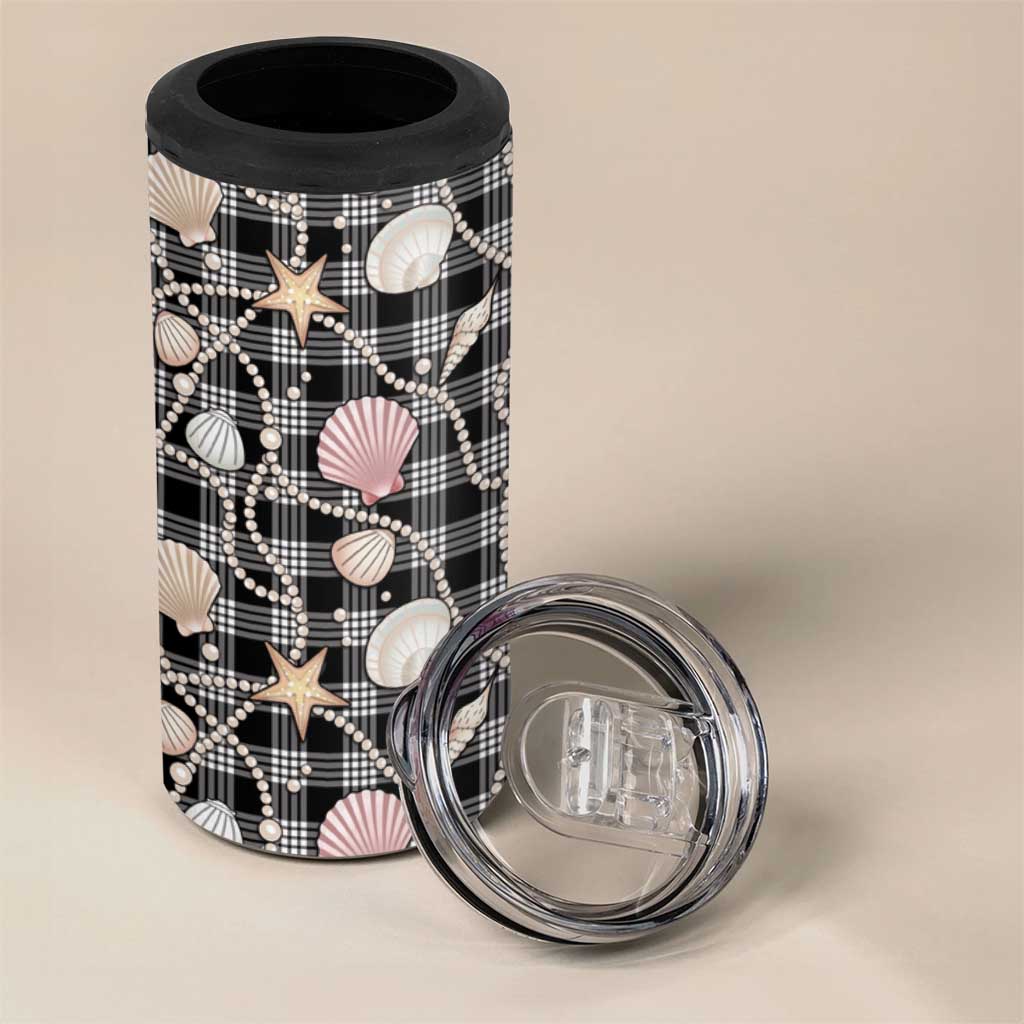Hawaiian Ocean Seashells 4 in 1 Can Cooler Tumbler Black Palaka Pattern LT01 - Polynesian Pride
