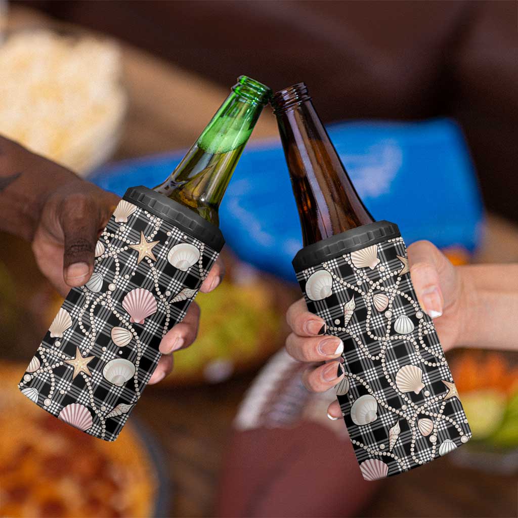 Hawaiian Ocean Seashells 4 in 1 Can Cooler Tumbler Black Palaka Pattern LT01 - Polynesian Pride