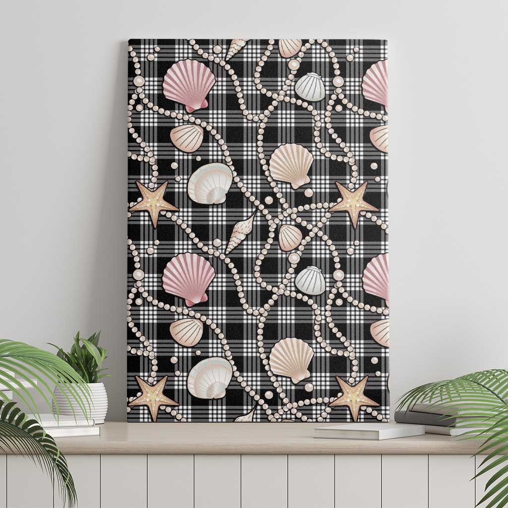 Hawaiian Ocean Seashells Canvas Wall Art Black Palaka Pattern LT01 - Polynesian Pride