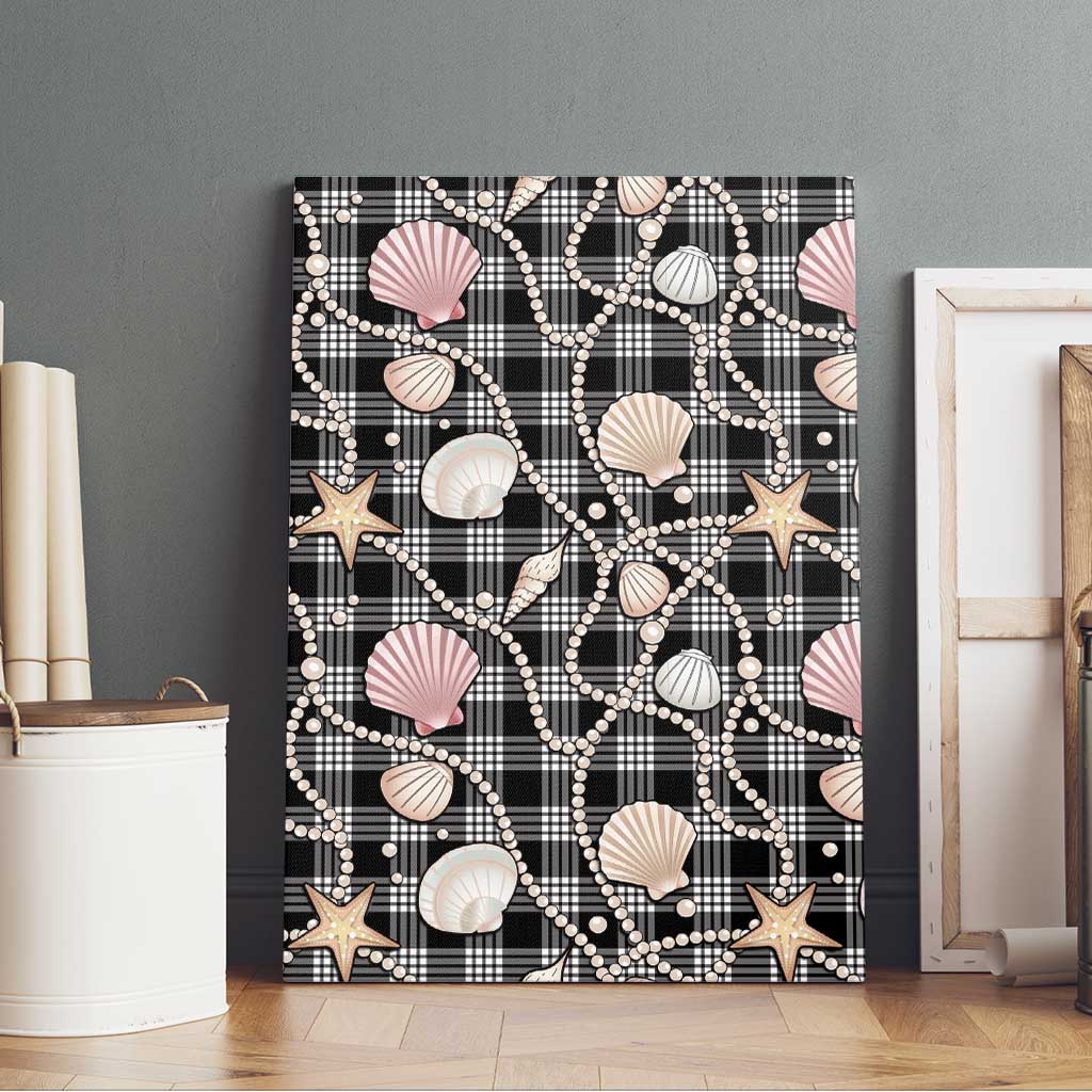 Hawaiian Ocean Seashells Canvas Wall Art Black Palaka Pattern LT01 - Polynesian Pride