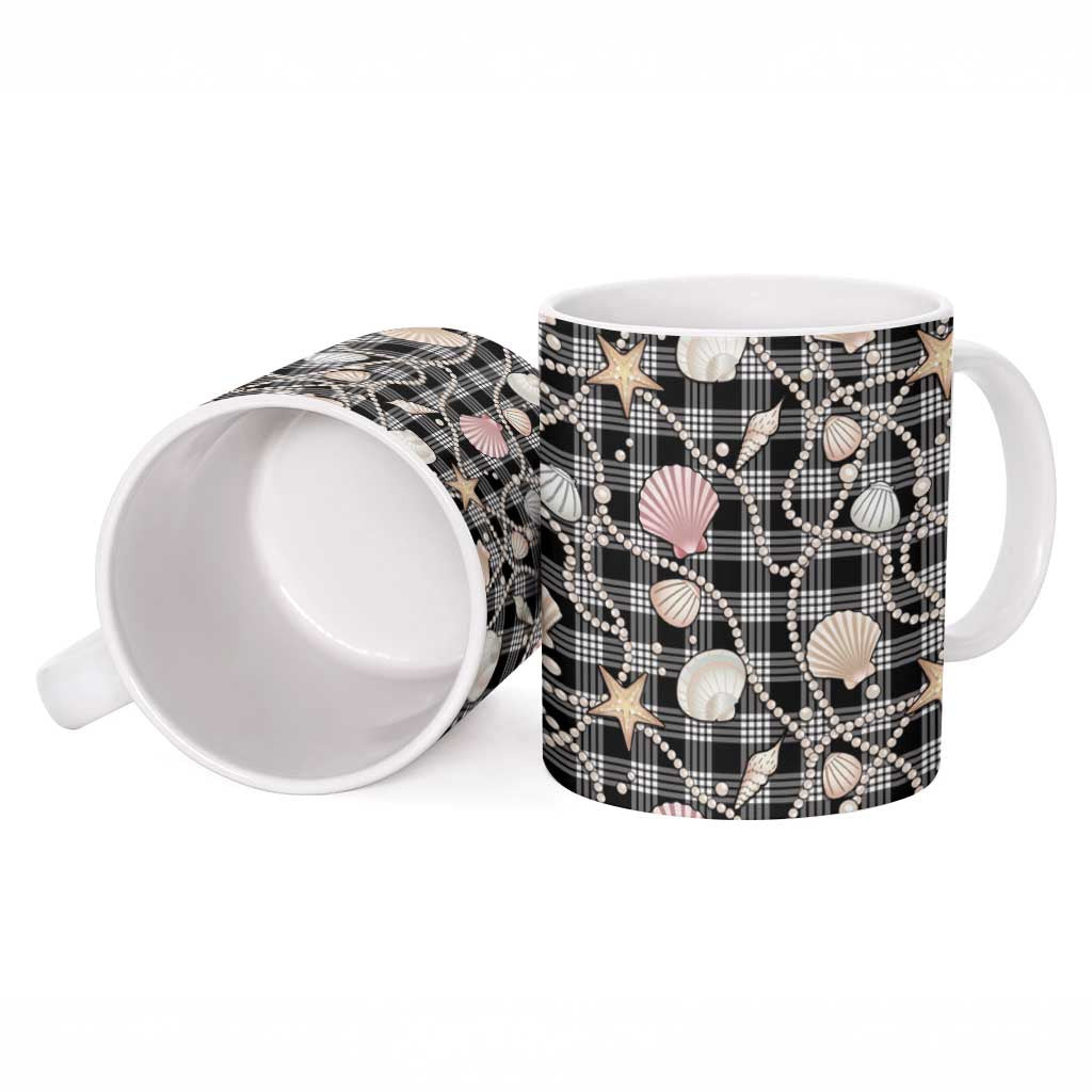 Hawaiian Ocean Seashells Ceramic Mug Black Palaka Pattern LT01 - Polynesian Pride