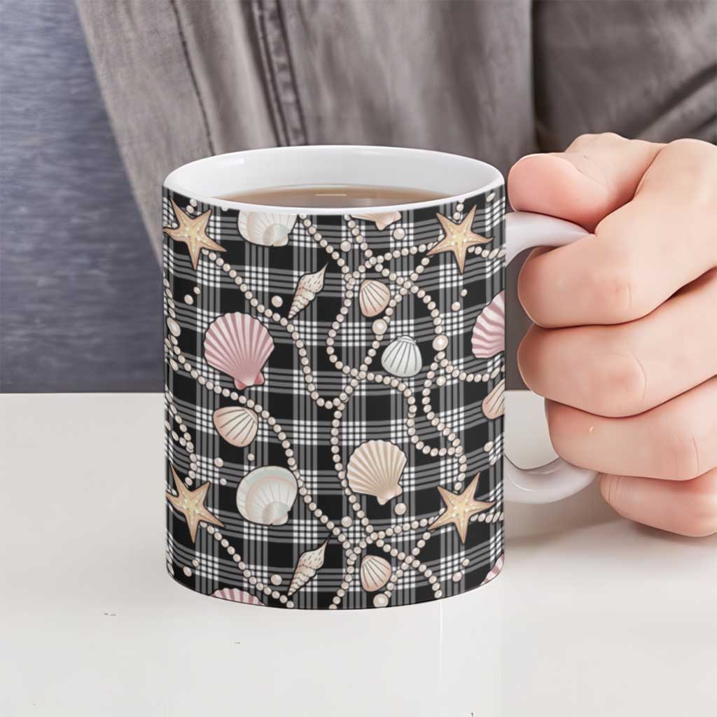 Hawaiian Ocean Seashells Ceramic Mug Black Palaka Pattern LT01 - Polynesian Pride
