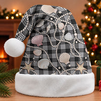 Hawaiian Ocean Seashells Christmas Santa Hat Black Palaka Pattern LT01 Without Fur Black - Polynesian Pride