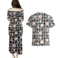 Hawaiian Ocean Seashells Couples Matching Puletasi and Hawaiian Shirt Black Palaka Pattern LT01 - Polynesian Pride