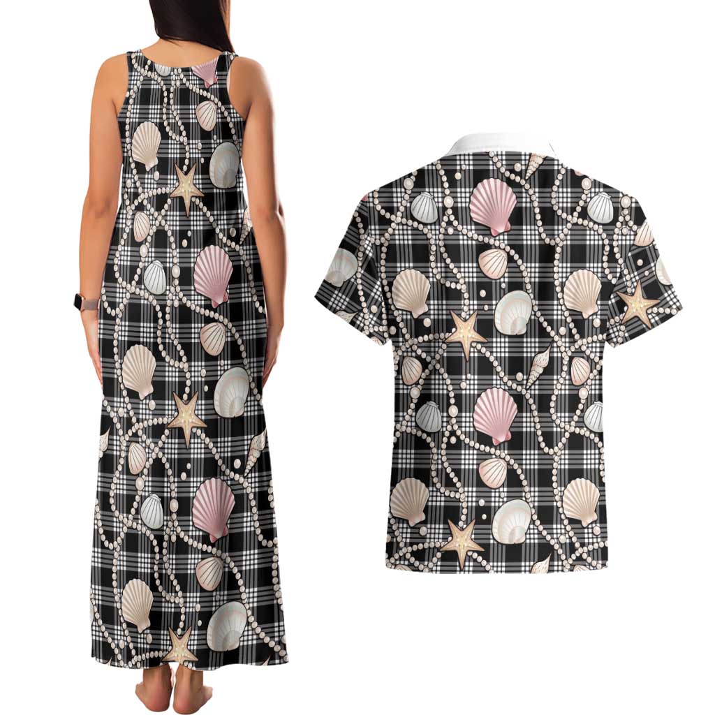 Hawaiian Ocean Seashells Couples Matching Tank Maxi Dress and Hawaiian Shirt Black Palaka Pattern LT01 - Polynesian Pride
