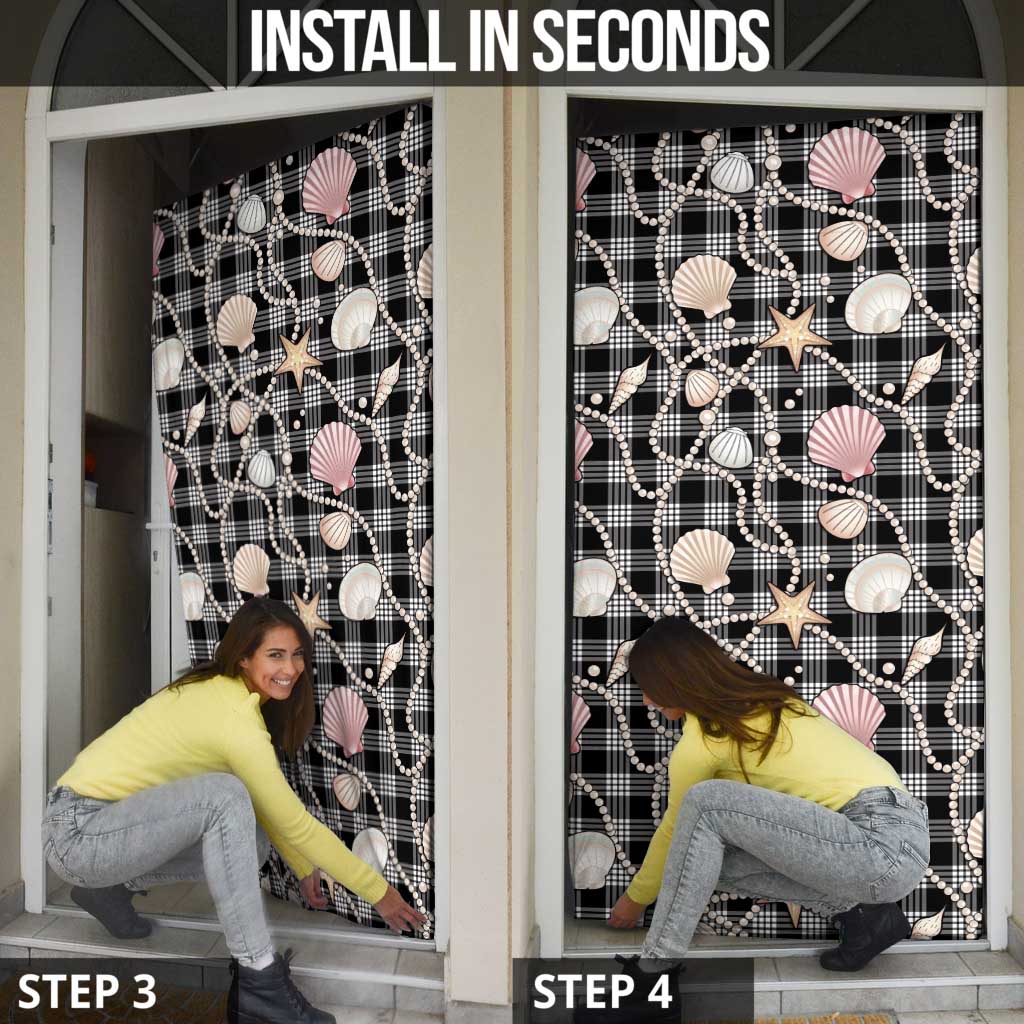 Hawaiian Ocean Seashells Door Cover Black Palaka Pattern LT01 - Polynesian Pride