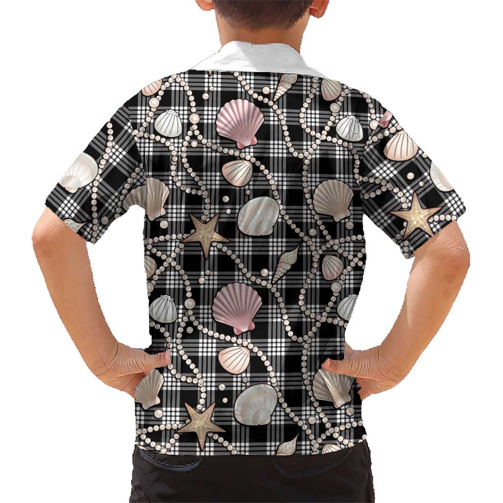 Hawaiian Ocean Seashells Family Matching Mermaid Dress and Hawaiian Shirt Black Palaka Pattern LT01 - Polynesian Pride