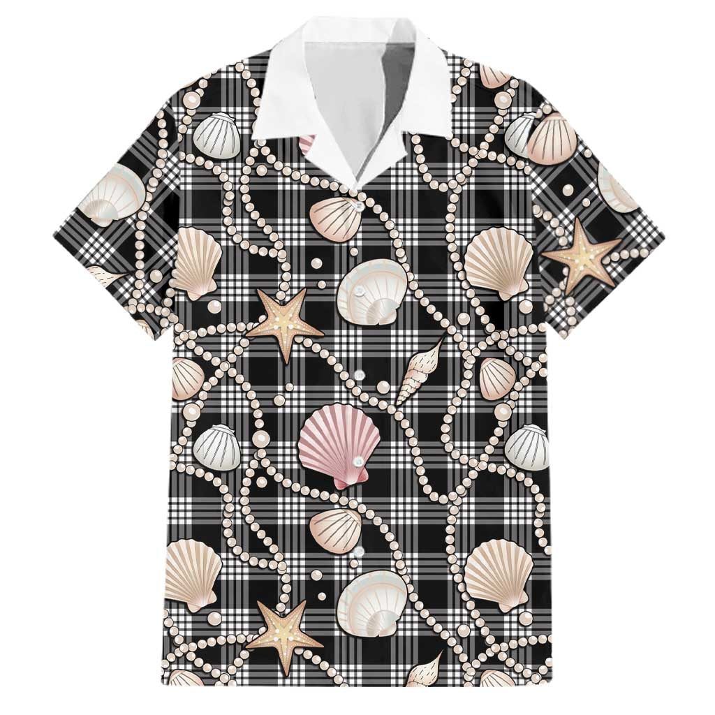 Hawaiian Ocean Seashells Family Matching Off Shoulder Short Dress and Hawaiian Shirt Black Palaka Pattern LT01 Dad's Shirt - Short Sleeve Black - Polynesian Pride