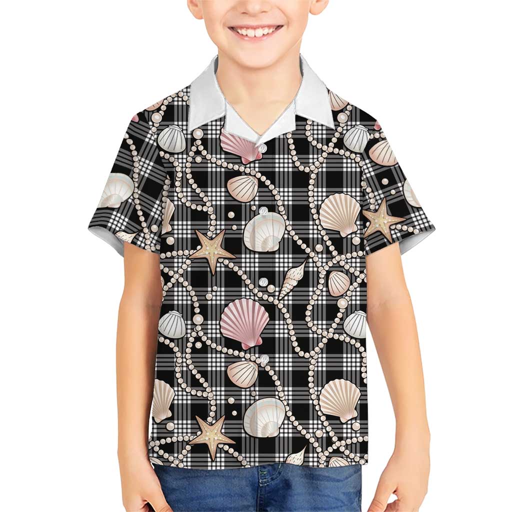 Hawaiian Ocean Seashells Family Matching Summer Maxi Dress and Hawaiian Shirt Black Palaka Pattern
