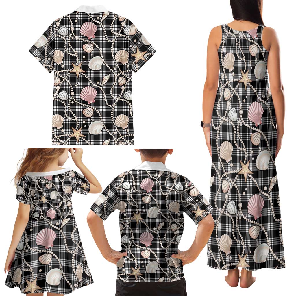 Hawaiian Ocean Seashells Family Matching Tank Maxi Dress and Hawaiian Shirt Black Palaka Pattern LT01 - Polynesian Pride