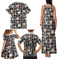 Hawaiian Ocean Seashells Family Matching Tank Maxi Dress and Hawaiian Shirt Black Palaka Pattern LT01 - Polynesian Pride