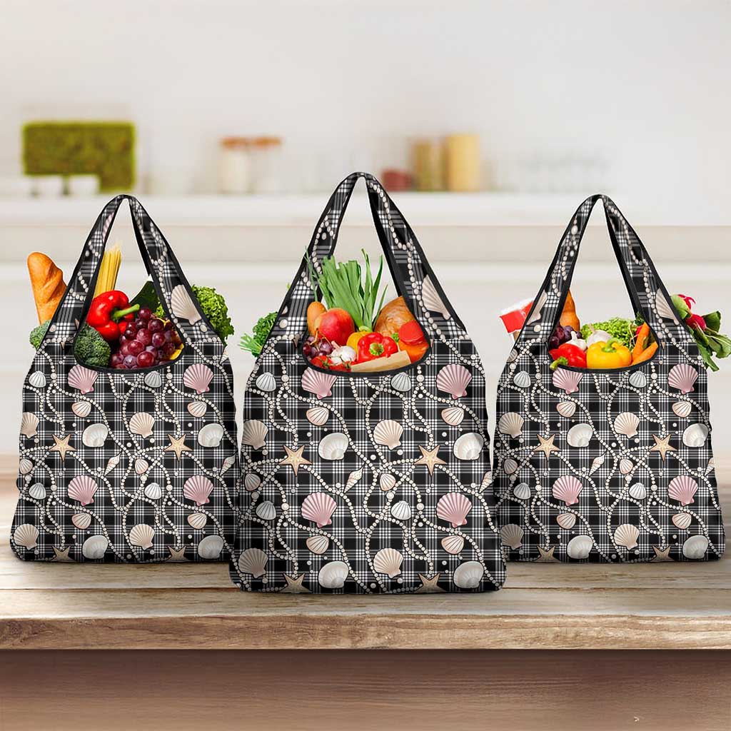 Hawaiian Ocean Seashells Grocery Bag Black Palaka Pattern LT01 3-pack One Size Black - Polynesian Pride